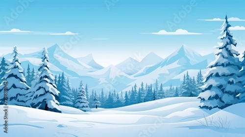 Realistic Winter Landscape with Snow-Covered Trees and Mountains AI Generated © Alex