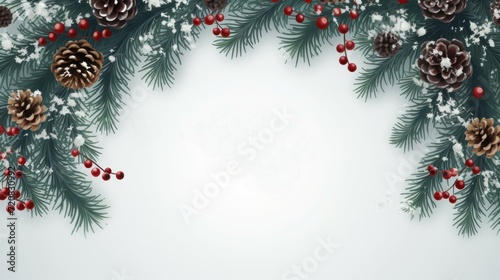 Christmas background with fir branches  pine cones and berries. illustration. Generative AI