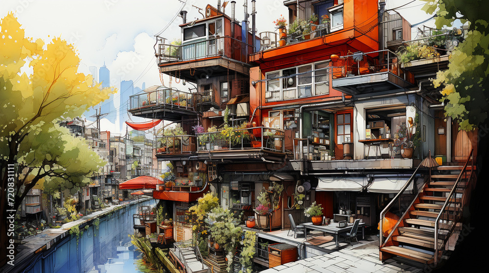 Fototapeta premium Urban sketching illustrations of famous cities