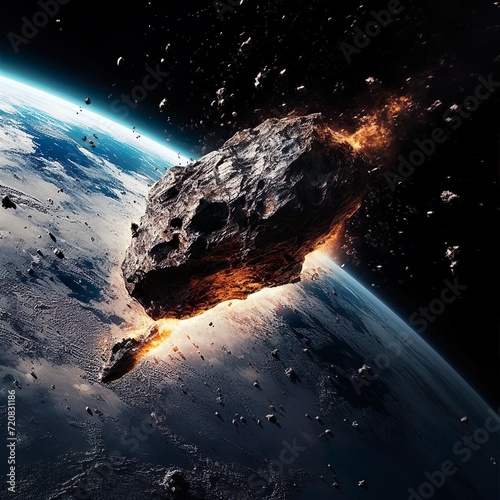A view from space of an asteroid hurtling towards Earth - Generative AI
