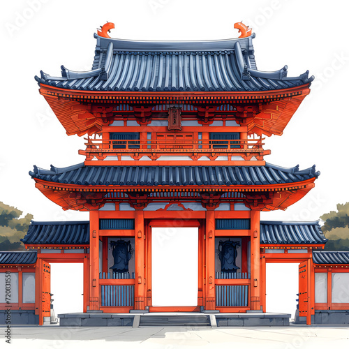 torii gate isolated on transparent background ,Chinese temple gate, generative ai