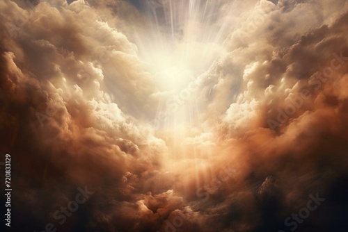 Divine radiance shining through clouds, symbolizing the last judgment. Spiritual theme. Generative AI