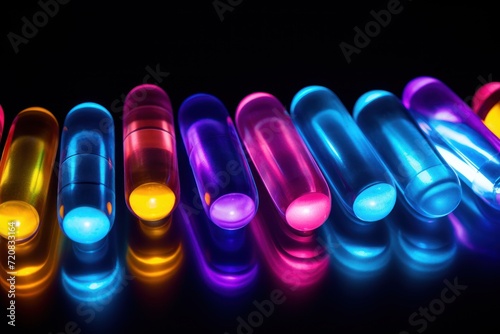 Colorful Neon Healthy Pills on White Background AI Generated