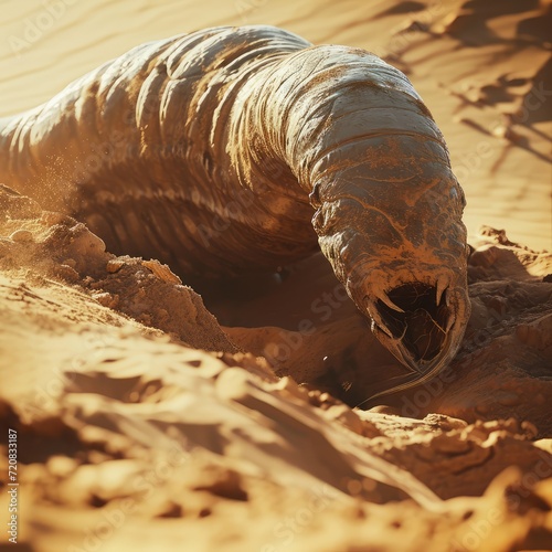 Huge Sand Worm, Giant Sandworm Raising Up From the Desert Depths, Little Man in Black photo