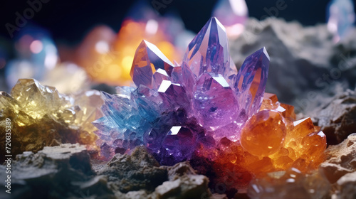 Close-up exploration of crystal majesty, portraying robust clusters in sparkling detail