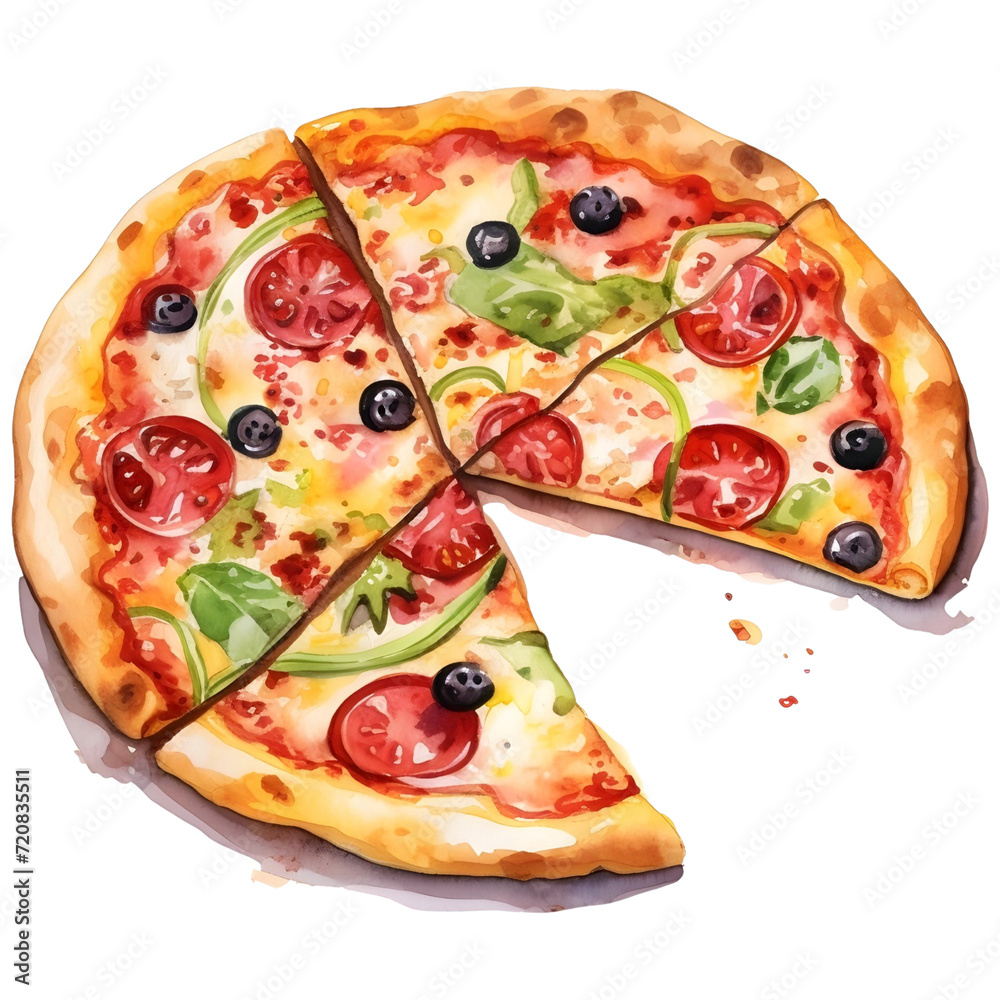 Simple clipart pizza watercolor illustration Simple clipart pizza watercolor illustration