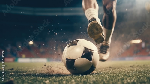 Close - up photo of a football player's foot kicking the ball