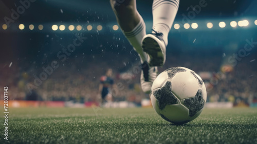 Close - up photo of a football player's foot kicking the ball © didiksaputra