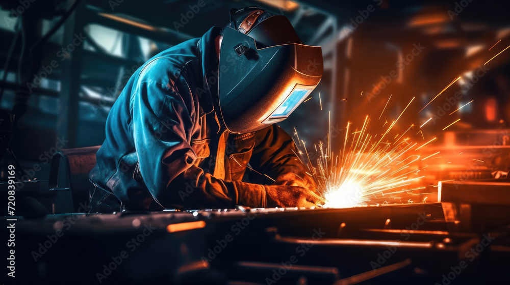 A special worker skilled in welding is repairing an offshore oil drilling pipeline A special worker skilled in welding is repairing an offshore oil drilling pipeline