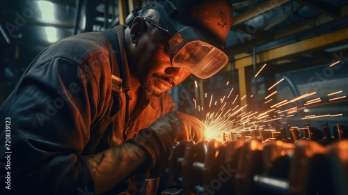 A special worker skilled in welding is repairing an offshore oil drilling pipeline