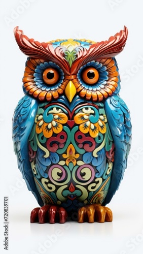 3D Model of Majestic Owl Sculpted from Decorated Pottery Generative AI