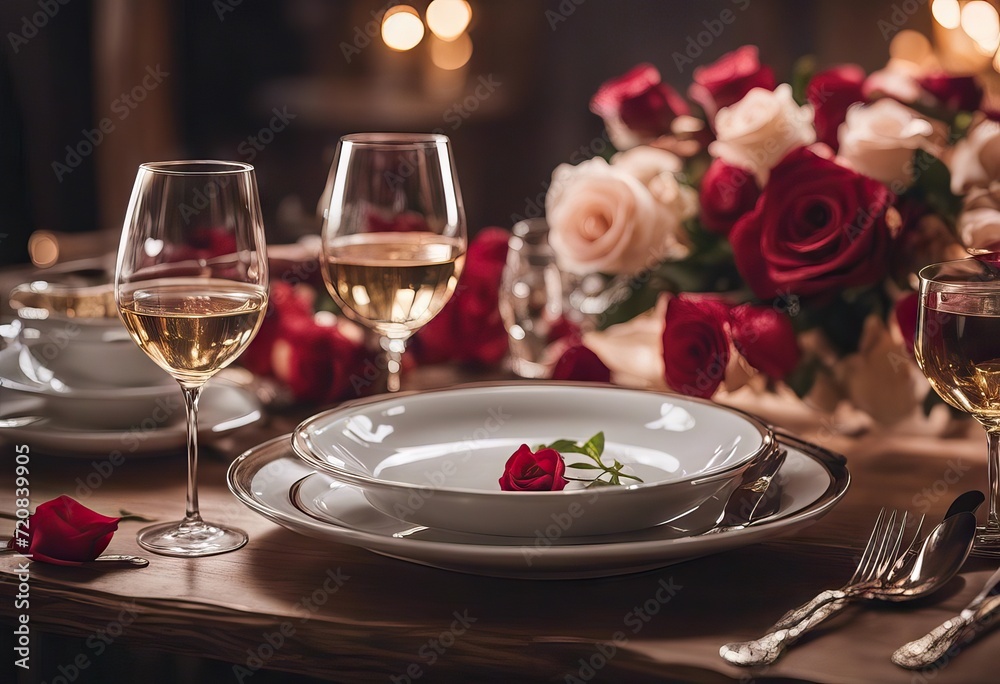  background roses blurred setting table wine beautiful Romantic