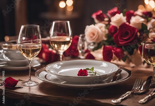  background roses blurred setting table wine beautiful Romantic