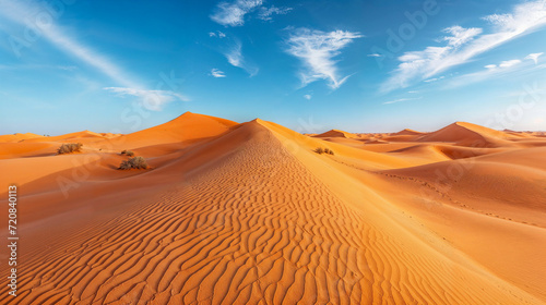 Wispy clouds above a sand dune formation, beautiful majestic desert landscape sand dunes in the Sahara Saharan Desert