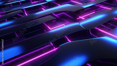3d rendering of abstract metallic background with glowing lines. 3d render illustration Generative AI