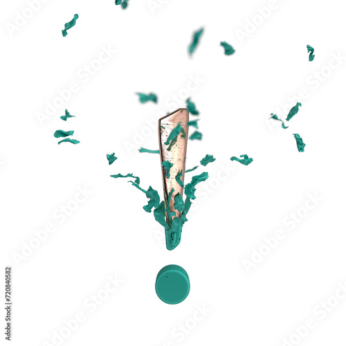 Fotografie Shiny gold font exclamation mark revealed after the tear of tiffany blue fabric