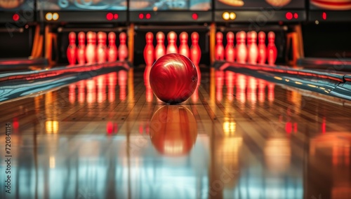Foto A skilled bowler lines up their throw, determined to knock down all ten pins wit