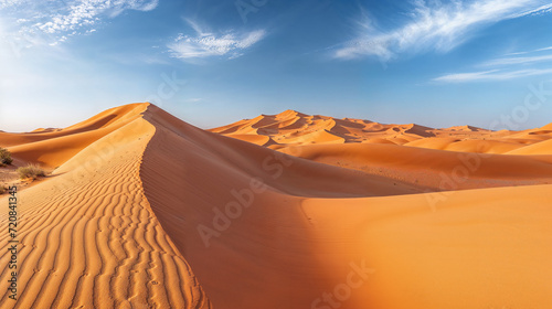 Wispy clouds above sand dunes  beautiful majestic desert landscape sand dunes in the Sahara Saharan Desert  morocco
