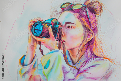 color portrait of a girl with a camera