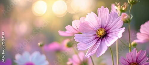 Observe the captivating beauty of the cosmos flower in nature's embrace.