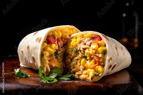 Burrito with  fillings, food photo.
