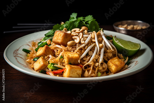 Pad Thai with shrimp, food photo.
