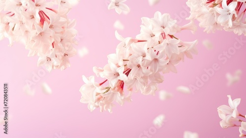 Beautiful pink hyacinth flowers on a pink background. Floral background. Generative AI