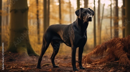 Majestic Black Dog Standing in the Woods AI Generated