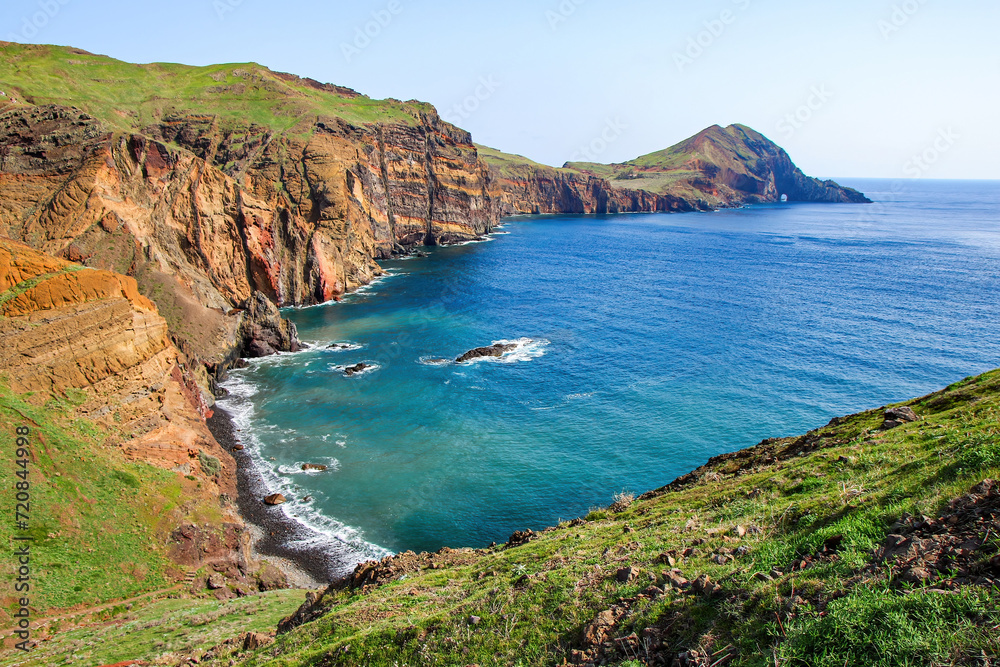 Stony beach on the Ponta de São Lourenço (tip of St Lawrence) at the easternmost point of Madeira island (Portugal) in the Atlantic Ocean