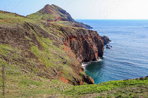 Dramatic sea cliffs at the Ponta de São Lourenço (tip of St Lawrence) at the easternmost point of Madeira island (Portugal) in the Atlantic Ocean
