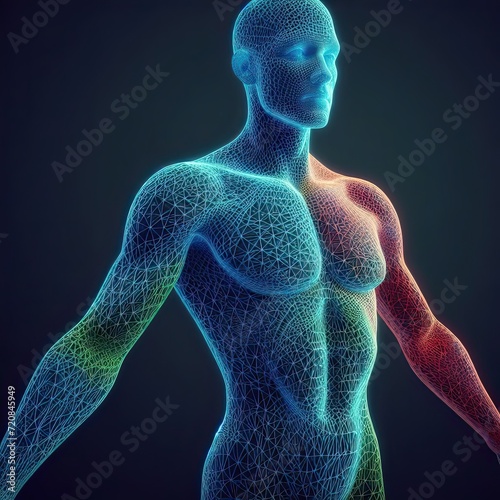 Low polygon colorful mesh torso of a man illustration