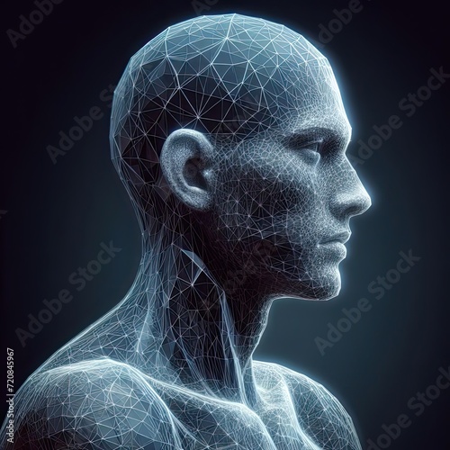 Low polygon mesh of human head anatomy illustration