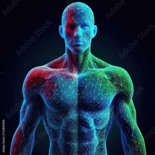 Low polygon colorful mesh torso of a man illustration