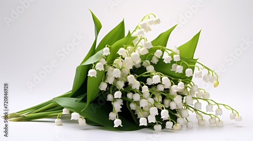 Lily of the valley bouquet isolated on white background. 3d illustration Generative AI photo