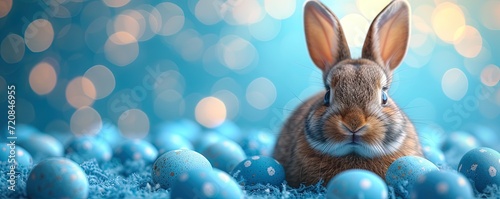 Easter Serenity: Gentle Bunny with Dappled Blue Eggs - Generative AI Creation