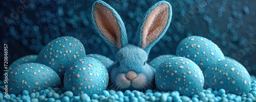 Whimsical Easter Charm: Playful Bunny Amongst Speckled Blue Eggs - Generative AI Craft