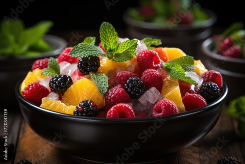 Fresh Fruit Salad with Mint Leaves AI Generated