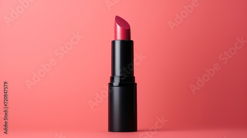 Lipstick on a pink background. 3d rendering, mock up Generative AI © Alex