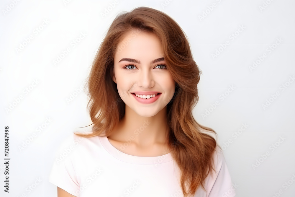 beautiful young woman with red hair smiling. Generative AI