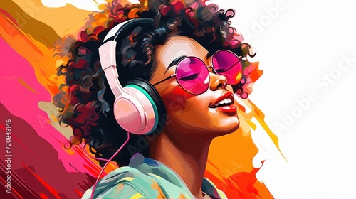 Cheerful Afro-American Girl Enjoying Her Favorite Song AI Generated