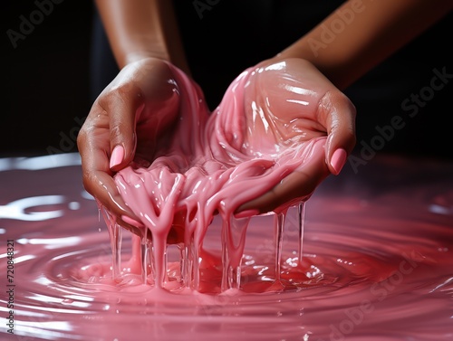 Child's Hands Playing with Squishy Pink Slime AI Generated