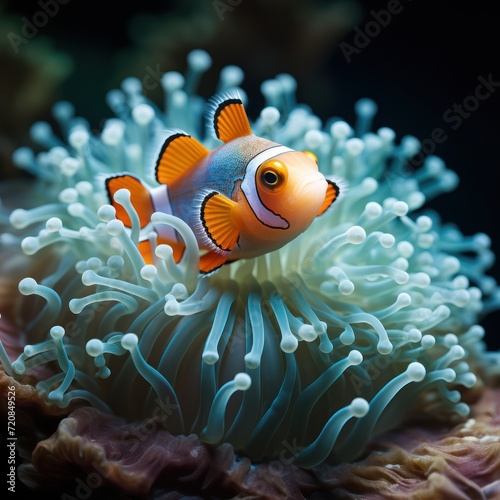 Colorful Clownfish in a Bleached Anemone AI Generated