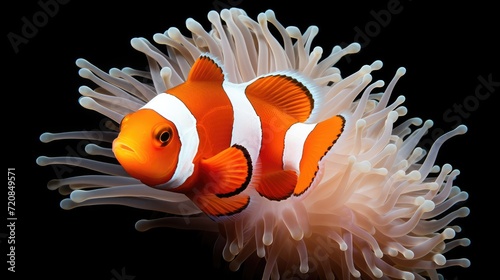 Clown anemone fish isolated on black background. Clipping path included. Generative AI