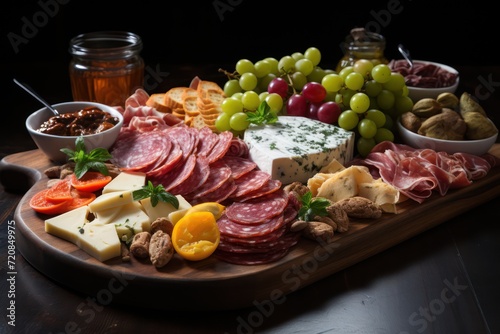 A Colorful Antipasto Platter with Italian Meats, Cheeses, and Olives AI Generated