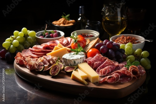 A Colorful Antipasto Platter with Italian Meats, Cheeses, and Olives AI Generated