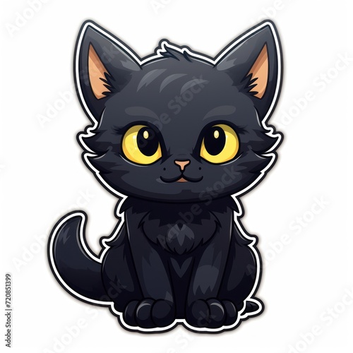 Cute cartoon black cat isolated on white background. illustration.
