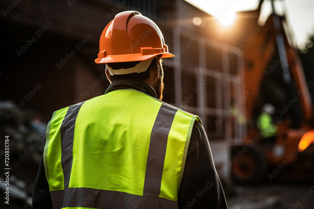 back view worker, yellow hat warehouse, Industry worker, Engineer looking back, uniform check equipment, safety jacket back view worker, yellow hat warehouse, Industry worker, Engineer looking back, uniform check equipment, safety jacket