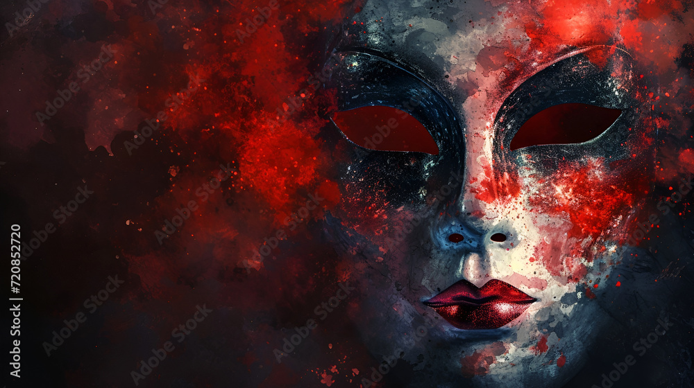 theatrical flyer or banner for the Venice carnival, mask on a dark background with space for text theatrical flyer or banner for the Venice carnival, mask on a dark background with space for text