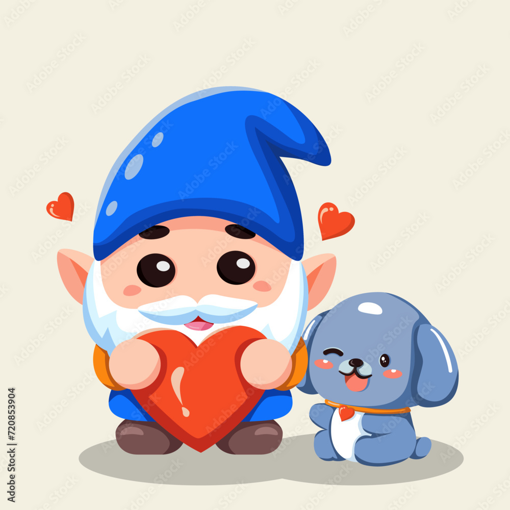 Fototapeta premium A Chibi Gnome blue set out on a mission to spread love