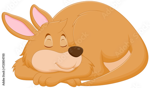 Cute Kangaroo Cartoon Sleeping Vector Illustration. Animal Nature Icon Concept Isolated Premium Vector